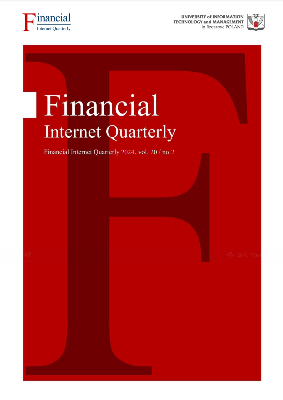 					View Vol. 20 No. 2 (2024): Financial Internet Quarterly
				